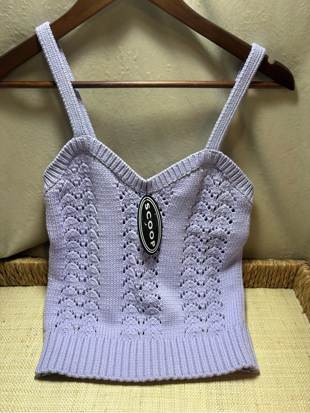 Scoop NWT Lilac Pointelle Knit Sweater Tank Top Women’s Medium 8-10